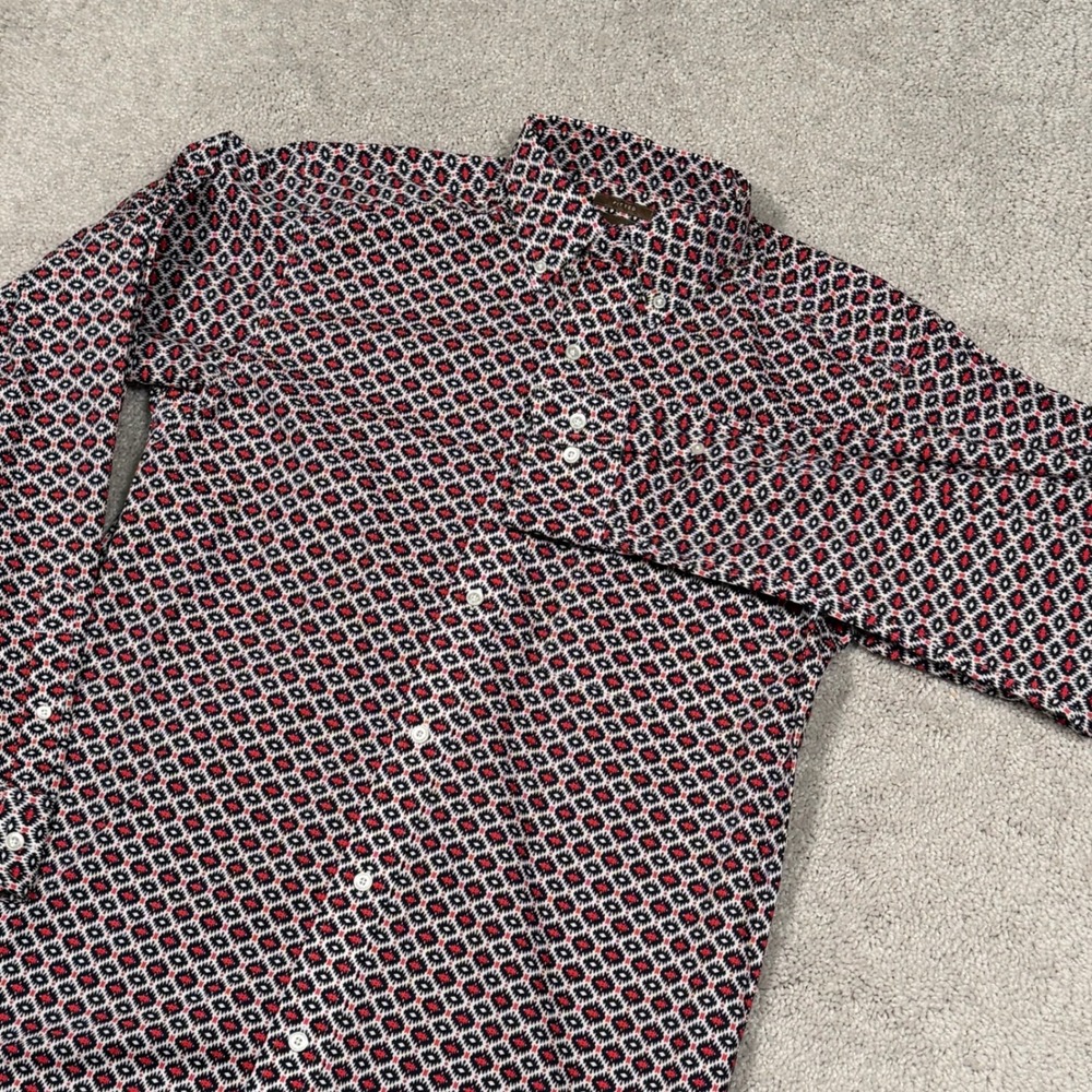 Ariat Mens Fitted Geometric Aztec Print Western Button Down Shirt Red Medium